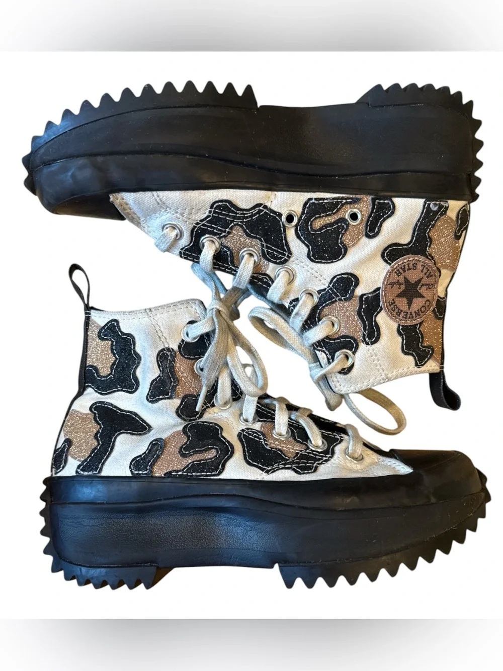 CONVERSE Run Star Hike High Glitter Leopard Sneakers 172036C Mens 3.5, Womens 5